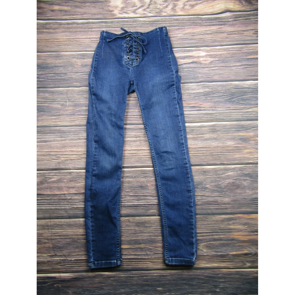 Free People Womens Size 24R Blue Super Skinny Jeans Lace Fly Jeggings